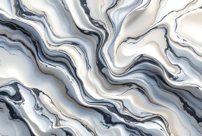 The primary subject of the image is a marble-like pattern, which appears to be a white and black marble-like design. The setting is a wall, and the visual style is a close-up of the pattern. The colors and mood of the image are predominantly black and white, giving it a classic and elegant appearance.