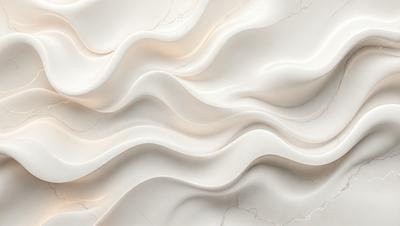 The primary subject of the image is a white marble wall with a pattern of waves. The setting is a room with a white marble surface, which adds to the overall visual style. The image is a photo, capturing the intricate details of the marble wall. The dominant colors are white and gray, creating a clean and elegant atmosphere.