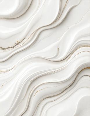 The primary subject of the image is a white marble wall with a pattern of swirls and waves. The setting is a room with a white marble surface, which adds to the overall visual style. The colors and mood of the image are predominantly white, giving it a clean and elegant appearance.