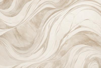 The primary subject of the image is a marble wall with a patterned design. The setting is a room with a marble floor, and the visual style is a combination of a photo and digital art. The colors and mood of the image are predominantly neutral, with a touch of brown and white.