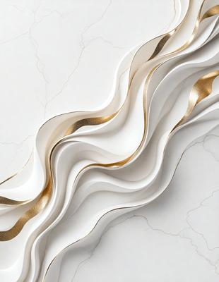 The primary subject of the image is a white paper sculpture, which appears to be a piece of art or a decorative item. The setting is a white marble surface, which provides a clean and elegant backdrop for the sculpture. The visual style of the image is a combination of digital art and illustration, as the paper sculpture is skillfully crafted and the overall composition is well-executed. The colors and mood of the image are predominantly white, giving it a clean and minimalist appearance.