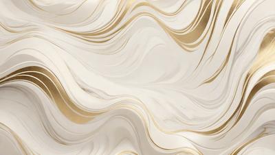 The primary subject of the image is a white and gold wallpaper with a pattern of swirls and waves. The setting is a room with a white and gold color scheme. The visual style is a combination of digital art and illustration, creating a unique and eye-catching design. The dominant colors are white and gold, giving the wallpaper a luxurious and elegant appearance.