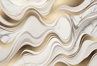 The primary subject of the image is a white and gold marble wallpaper with a gold and white pattern. The setting is a room with a white and gold marble wallpaper. The visual style is a patterned wallpaper, and the colors and mood are predominantly white and gold, giving the room a luxurious and elegant appearance.