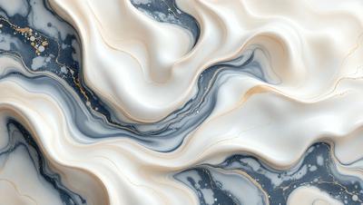 The primary subject of the image is a marble-like pattern, featuring a mix of white and blue colors. The setting is a white marble surface, which serves as the background. The visual style is a combination of a photo and digital art, creating a unique and intricate design. The colors and mood of the image are predominantly white and blue, giving it a clean and serene appearance.