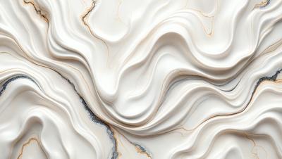 The primary subject of the image is a white marble wall with a unique, wavy pattern. The setting is a room with a white marble countertop. The visual style is a close-up of the marble wall, showcasing its intricate design. The colors and mood of the image are predominantly white, giving it a clean and elegant appearance.