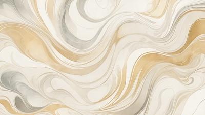 The primary subject of the image is a white and gold wallpaper with a swirling pattern. The setting is a room with a white and gold color scheme. The visual style is a combination of digital art and illustration, creating a unique and eye-catching design. The dominant colors are white and gold, giving the wallpaper a luxurious and elegant appearance.