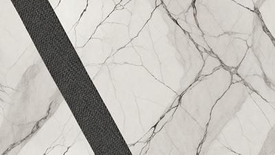 The primary subject of the image is a marble countertop with a black belt or strap running across it. The setting is a kitchen or bathroom, as the countertop is a common surface in these areas. The visual style is a close-up of the countertop, showcasing the marble texture and the black belt. The colors and mood of the image are predominantly neutral, with the black belt adding a contrasting element to the marble surface.