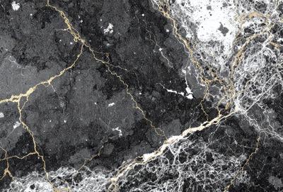 The primary subject of the image is a black and gold marble wall. The setting is a stone wall with a gold and black pattern. The visual style is a close-up of the marble wall, showcasing its intricate design. The colors and mood of the image are predominantly black and gold, giving it a luxurious and elegant appearance.