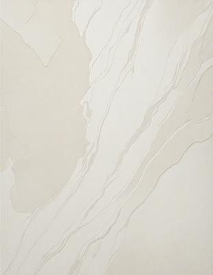 The primary subject of the image is a white marble wall with a pattern of swirls and waves. The setting is a room with a white background, and the visual style is a close-up of the marble wall. The colors and mood of the image are predominantly white, giving it a clean and elegant appearance.