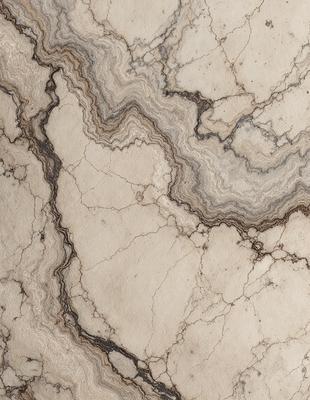 The primary subject of the image is a marble countertop with a unique, textured design. The setting is a kitchen or bathroom, as the countertop is a prominent feature in the space. The visual style is a close-up of the marble countertop, showcasing its intricate patterns and textures. The colors and mood of the image are predominantly neutral, with the marble countertop being the main focus and source of visual interest.
