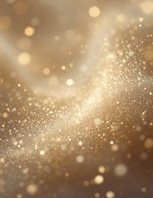 The primary subject of the image is a close-up of a sparkling, golden background. The setting appears to be a space with a starry background, giving the scene a celestial and magical atmosphere. The visual style is a combination of a photo and digital art, creating a unique and eye-catching effect. The dominant colors are gold and white, with the gold creating a warm and inviting mood.