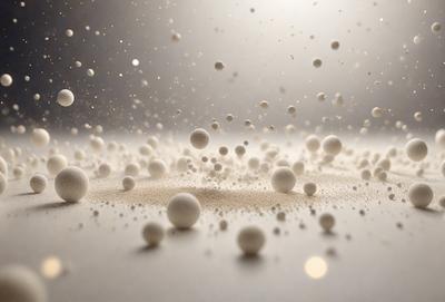 The primary subject of the image is a collection of white balls, which are scattered across a white surface. The setting appears to be a studio or a controlled environment, as the balls are arranged in a pattern. The visual style of the image is a combination of photo and digital art, creating a unique and artistic representation of the white balls. The colors and mood of the image are predominantly white, giving it a clean and minimalist appearance.