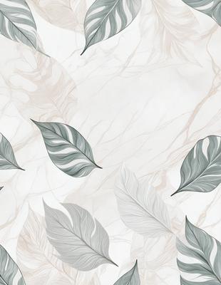 The image features a pattern of green leaves on a white background. The leaves are arranged in a visually appealing manner, creating a sense of depth and dimension. The overall atmosphere is calm and serene, with the white background providing a clean and minimalist look. The primary subject is the green leaves, which are the main focus of the image.