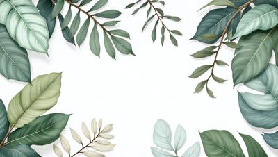 The image features a collection of green leaves arranged in a visually appealing manner. The leaves are displayed on a white background, creating a striking contrast. The leaves are arranged in various shapes and sizes, creating a sense of depth and dimension. The overall atmosphere of the image is serene and calming, with the green leaves serving as a natural and soothing element.