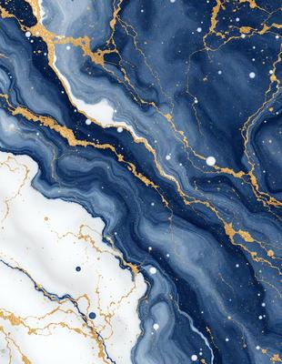 The primary subject of the image is a blue and gold swirling pattern, which appears to be a painting or a digital artwork. The setting is a blue and gold background, which complements the swirling pattern. The visual style is a mix of digital art and painting, creating a unique and eye-catching design. The colors and mood of the image are predominantly blue and gold, giving it a warm and inviting atmosphere.