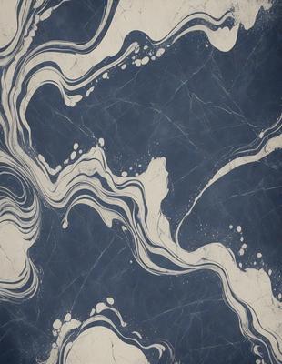 The primary subject of the image is a blue and white marble tile. The setting is a bathroom, with the tile covering the floor. The visual style is a combination of a photo and digital art, creating a unique and artistic representation of the marble tile. The dominant colors are blue and white, giving the image a clean and elegant appearance.