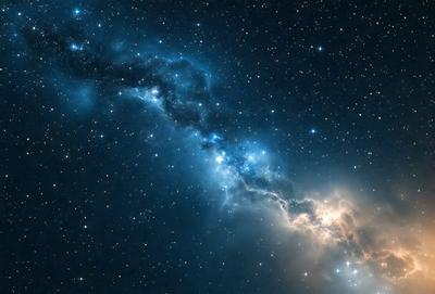 The primary subject of the image is a beautiful starry night sky filled with stars. The setting is a dark, clear night with a few stars visible in the sky. The visual style of the image is a combination of a photo and digital art, creating a stunning and captivating scene. The colors and mood of the image are predominantly dark and serene, with the stars providing a sense of wonder and tranquility.