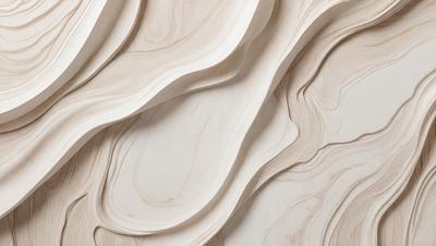 The primary subject of the image is a large, intricate wooden wall. The setting is a room with a wooden surface, possibly a wall or a piece of furniture. The visual style is a combination of a photo and digital art, creating a unique and artistic representation of the wooden wall. The colors and mood of the image are predominantly neutral, with a focus on the natural texture and beauty of the wooden material.