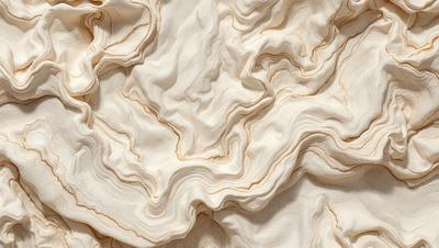 The primary subject of the image is a white, textured fabric. The setting is a white background, which provides a clean and minimalist appearance. The visual style is a close-up of the fabric, showcasing its texture and details. The colors and mood of the image are predominantly white, giving it a clean and serene atmosphere.