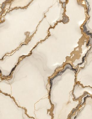 The primary subject of the image is a marble countertop with a gold-colored pattern. The setting is a kitchen, and the visual style is a close-up of the marble countertop. The colors and mood of the image are predominantly gold and white, giving it a luxurious and elegant appearance.