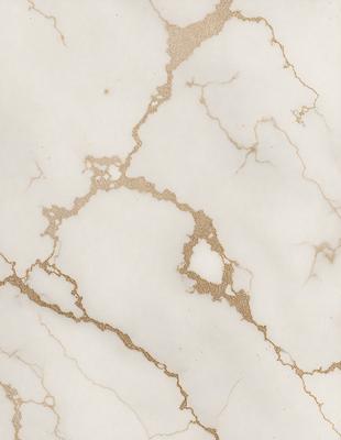 The primary subject of the image is a marble surface with a gold-like pattern. The setting is a white marble wall, and the visual style is a close-up of the marble pattern. The colors and mood of the image are predominantly white and gold, creating a luxurious and elegant atmosphere.