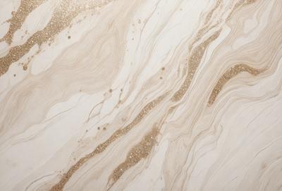 The primary subject of the image is a marble wall with a gold and white pattern. The setting is a room with a white marble surface. The visual style is a close-up of the marble wall, showcasing the intricate gold and white pattern. The colors and mood of the image are elegant and sophisticated, with the gold and white pattern adding a touch of luxury and refinement to the overall atmosphere.