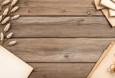 The primary subject of the image is a wooden table with a piece of paper on it. The setting is a wooden floor, and the visual style is a photo. The colors and mood of the image are warm and natural, with the wooden table and floor creating a cozy and inviting atmosphere.