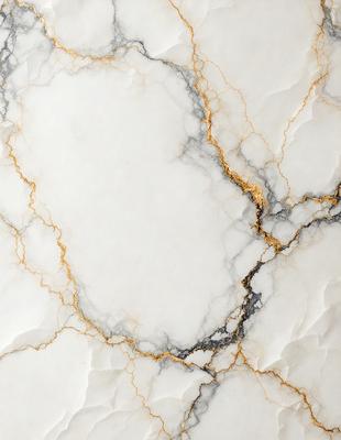The primary subject of the image is a marble surface with a gold-colored vein running through it. The setting is a white marble countertop, and the visual style is a close-up of the marble surface. The colors and mood of the image are predominantly white and gold, giving it a luxurious and elegant appearance.