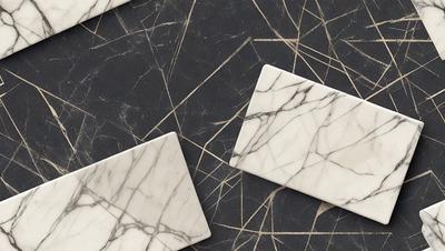 The primary subject of the image is a pair of white marble coasters. They are placed on a black countertop, which serves as the setting for the scene. The visual style of the image is a photo, capturing the details of the coasters and the countertop. The colors and mood of the image are predominantly black and white, giving it a classic and elegant appearance.