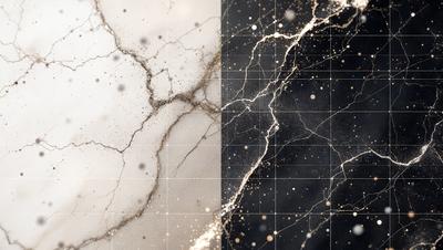 The primary subject of the image is a black and white photo of a cracked wall. The setting is a room with a white surface, and the visual style is a photo. The dominant colors are black and white, creating a moody atmosphere.
