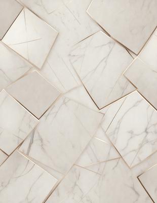 The primary subject of the image is a marble tile wall with a white and gold color scheme. The setting is a room with a white marble tile floor. The visual style is a close-up of the marble tile wall, showcasing the intricate patterns and textures. The colors and mood of the image are elegant and sophisticated, with the white marble tiles and gold accents creating a luxurious and refined atmosphere.