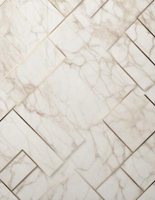 The primary subject of the image is a marble tile wall. The setting is a bathroom, and the visual style is a photo. The dominant colors are white and grey, creating a clean and elegant atmosphere.