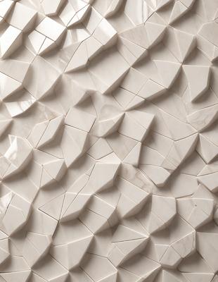 The primary subject of the image is a white marble wall with a unique and intricate design. The setting is a room with a white marble wall as the main focus. The visual style is a close-up of the marble wall, showcasing its texture and pattern. The colors and mood of the image are predominantly white, giving it a clean and elegant appearance.