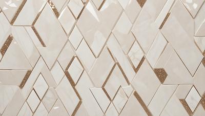 The primary subject of the image is a white marble wall with a pattern of triangles. The setting is a room with a white marble floor. The visual style is a close-up of the marble wall, showcasing the intricate pattern. The colors and mood of the image are predominantly white, giving it a clean and elegant appearance.