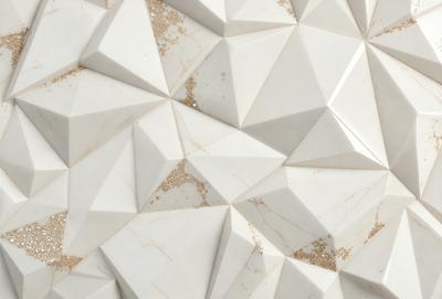 The primary subject of the image is a white marble wall with a gold pattern on it. The setting is a room with a white marble wall as the main focus. The visual style is a close-up of the marble wall, showcasing its texture and pattern. The colors and mood of the image are predominantly white and gold, giving it a luxurious and elegant appearance.