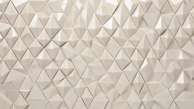 The primary subject of the image is a white marble wall with a pattern of white triangles. The setting is a room with a white marble wall as the main focus. The visual style is a close-up of the marble wall, showcasing the intricate pattern of the triangles. The colors and mood of the image are predominantly white, giving it a clean and elegant appearance.