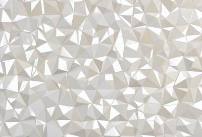 The primary subject of the image is a white wall with a pattern of triangles. The setting is a room with a white background, and the visual style appears to be a digital art or illustration. The dominant colors are white and gray, creating a clean and minimalist atmosphere.