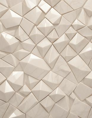 The primary subject of the image is a white marble wall with a pattern of white triangles. The setting is a room with a white marble wall as the main focus. The visual style is a close-up of the marble wall, showcasing the intricate pattern of the triangles. The colors and mood of the image are predominantly white, giving it a clean and elegant appearance.