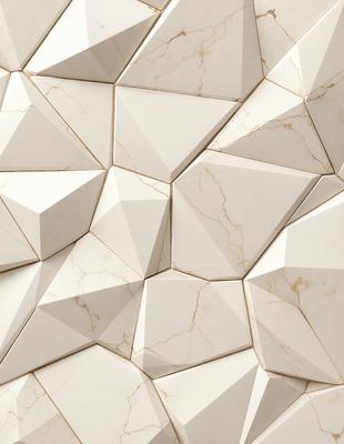 The primary subject of the image is a white marble wall with a unique pattern of hexagonal shapes. The setting is a room with a white marble wall, and the visual style is a close-up of the wall, showcasing the intricate design. The colors and mood of the image are predominantly white, giving it a clean and elegant appearance.