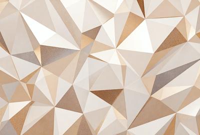 The primary subject of the image is a patterned wall with a gold and white color scheme. The setting is a room with a white background, and the visual style appears to be a combination of digital art and illustration. The dominant colors are gold and white, creating a warm and inviting atmosphere.