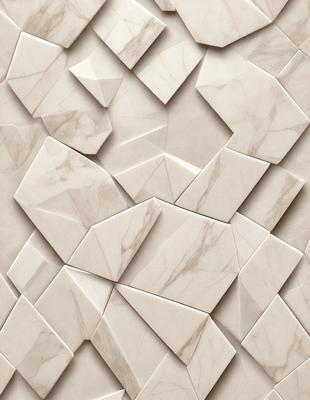 The primary subject of the image is a marble wall with a unique pattern of triangles. The setting is a room with a white marble wall, which serves as the background. The visual style of the image is a close-up of the marble wall, showcasing the intricate pattern of triangles. The colors and mood of the image are predominantly white, giving it a clean and elegant appearance.