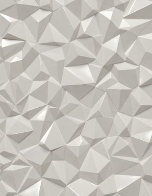 The primary subject of the image is a white wall with a geometric pattern. The wall is covered in a series of triangles, creating a visually appealing and intricate design. The setting is a room with a white background, which further emphasizes the pattern and its details. The visual style of the image is a combination of digital art and illustration, as the triangles are carefully crafted and arranged to create a cohesive and harmonious design. The colors and mood of the image are predominantly white, which