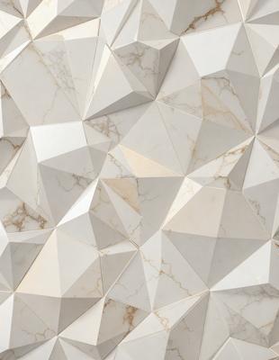 The primary subject of the image is a white marble wall with a unique geometric pattern. The setting is a room with a white marble wall, and the visual style is a close-up of the wall. The colors and mood of the image are predominantly white, giving it a clean and elegant appearance.