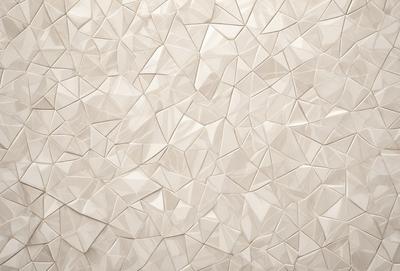 The primary subject of the image is a white wall with a pattern of triangles. The setting is a room with a white background, and the visual style appears to be a combination of a photo and digital art. The dominant colors are white and gray, creating a clean and minimalist atmosphere.