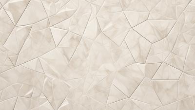 The primary subject of the image is a white marble wall with a pattern of triangles. The setting is a room with a white marble floor. The visual style is a close-up of the marble wall, showcasing the intricate pattern of the triangles. The colors and mood of the image are predominantly white, giving it a clean and elegant appearance.