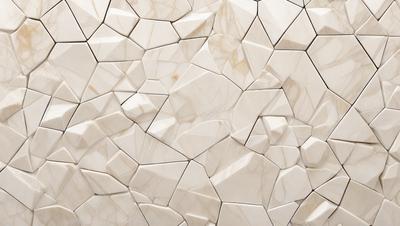 The primary subject of the image is a marble wall with a unique pattern of white and grey tiles. The setting is a room with a white marble wall, which serves as the background. The visual style of the image is a close-up of the marble wall, showcasing the intricate pattern of the tiles. The colors and mood of the image are predominantly white and grey, giving it a clean and elegant appearance.