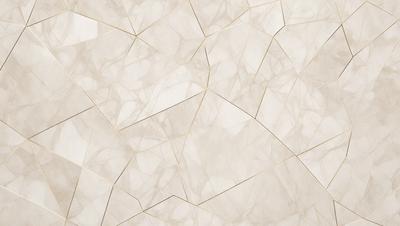 The primary subject of the image is a white marble wall with a pattern of triangles. The setting is a room with a white marble floor. The visual style is a close-up of the marble wall, showcasing the intricate pattern of the triangles. The colors and mood of the image are predominantly white, giving it a clean and elegant appearance.