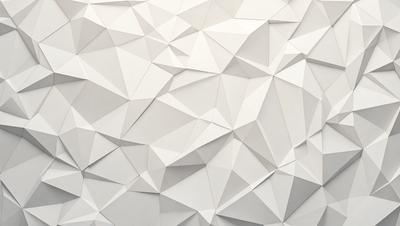 The primary subject of the image is a white wall with a pattern of triangles. The setting is a room with a white background, and the visual style appears to be a combination of digital art and illustration. The dominant colors are white and gray, creating a clean and minimalist atmosphere.