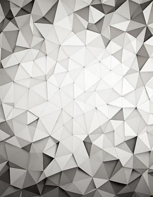 The primary subject of the image is a white wall with a pattern of triangles. The setting is a room with a white background, and the visual style is a patterned wallpaper. The dominant colors are white and gray, creating a clean and minimalist atmosphere.