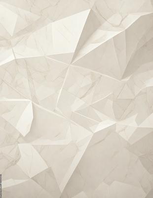 The primary subject of the image is a white marble wall with a unique pattern of triangles. The setting is a room with a white marble wall, which serves as the background. The visual style is a close-up of the marble wall, showcasing its intricate design. The colors and mood of the image are predominantly white, giving it a clean and elegant appearance.